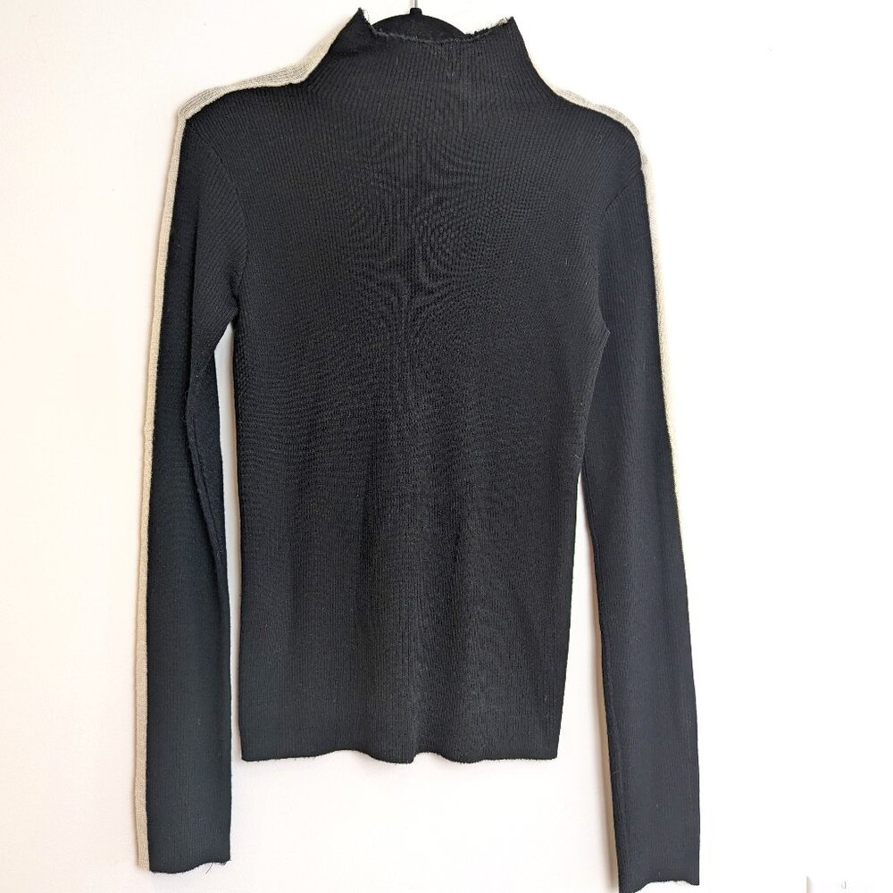 Hem & Thread Racer Stripe Mock Neck Lightweight Sweater - Size M